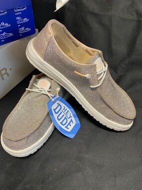 Hey Dude Women's Sparkle Slip-On Sneakers in Shimmery Taupe